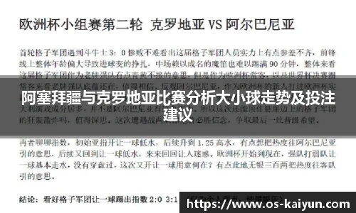 阿塞拜疆与克罗地亚比赛分析大小球走势及投注建议